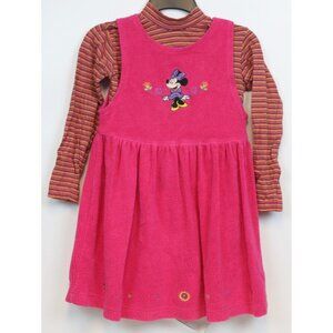 VTG Disney Store 2pc Fleece Minnie Mouse Dress Set sz 7/8 Striped Shirt Winter